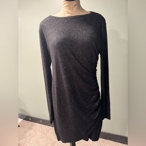 Black Long Sleeve Ruched Dress